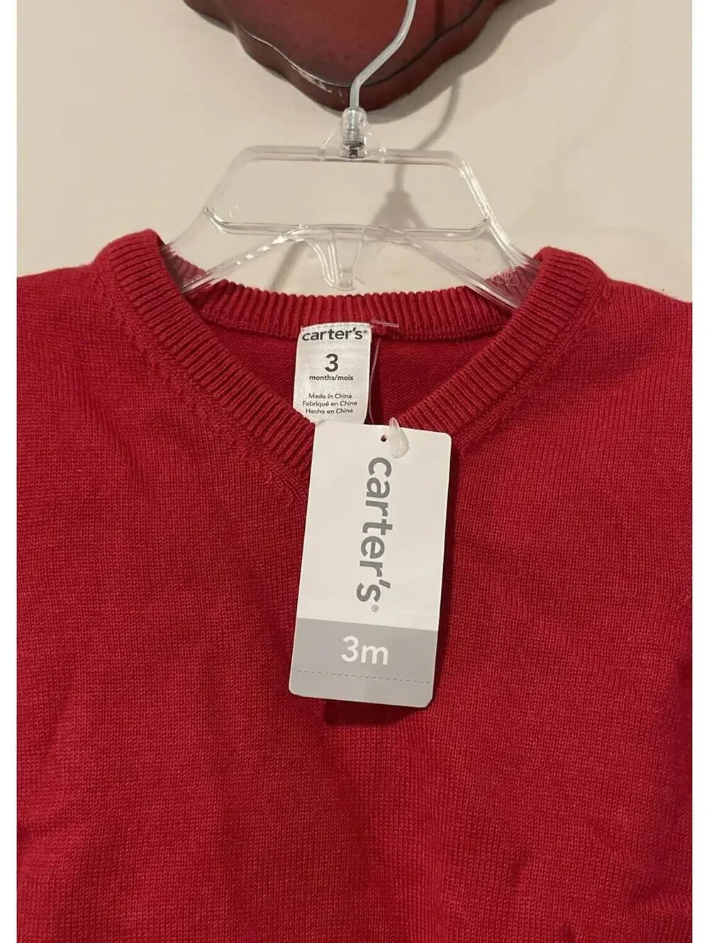 Carters Infant Boys Size 3 Months Red Vneck Pullover Sweater NWT! A1551